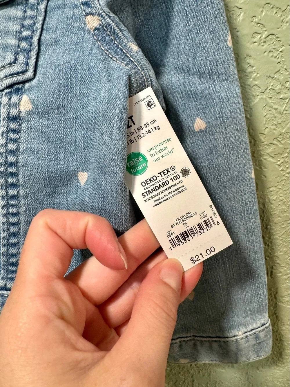 OshKosh B'gosh Light Blue Denim Jacket with Pink Heart Print NWT 2T